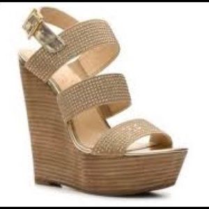 Jessica Simpson gold wedge sandals